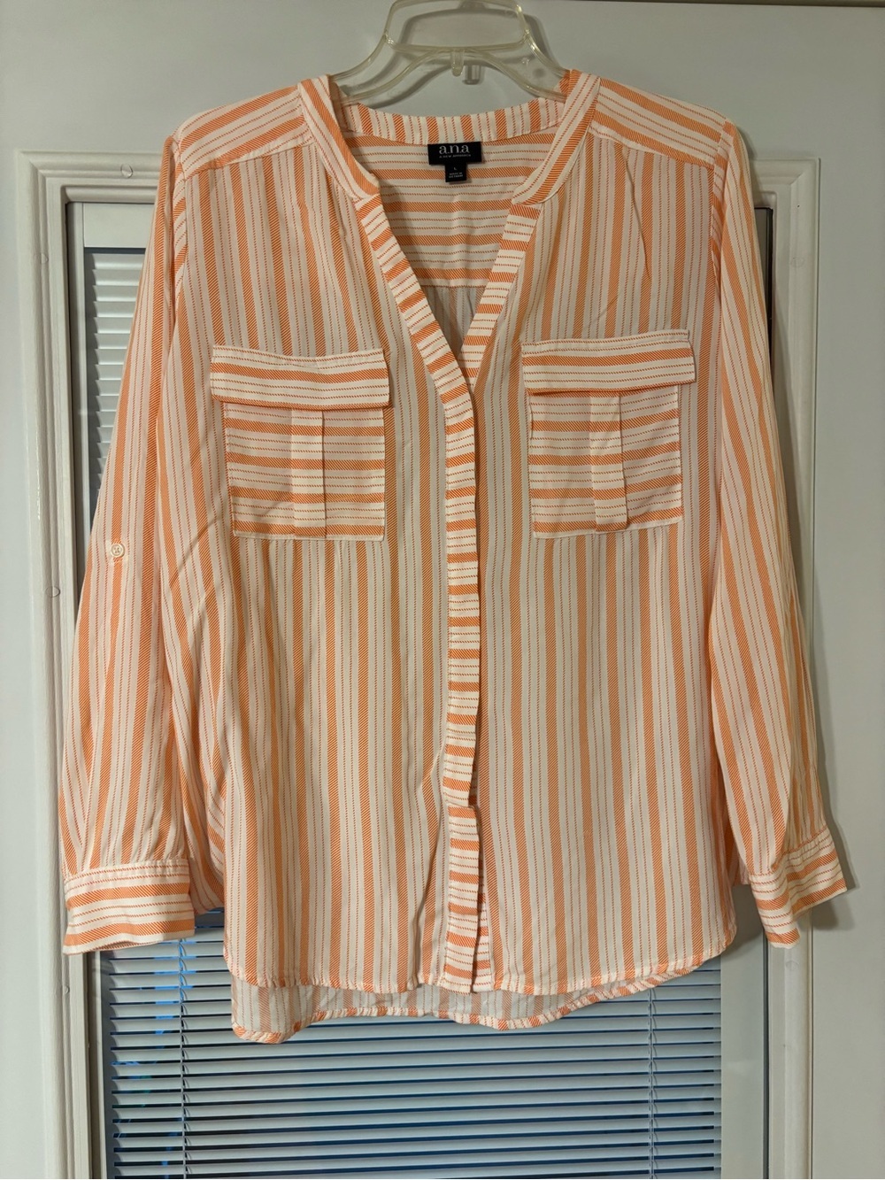 a.n.a orange  and White Striped Button-Front Blouse